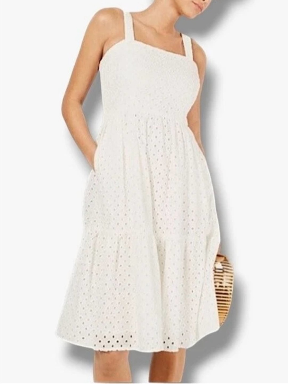 NWT Vince Camuto White Eyelet Midi Sundress with Square Neck Size 12